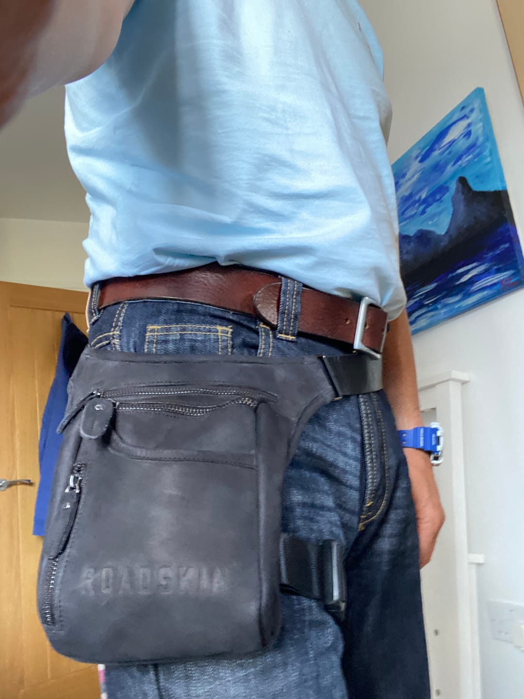 Customer photo review of Roadskin Motorcycle Leather Leg Bag