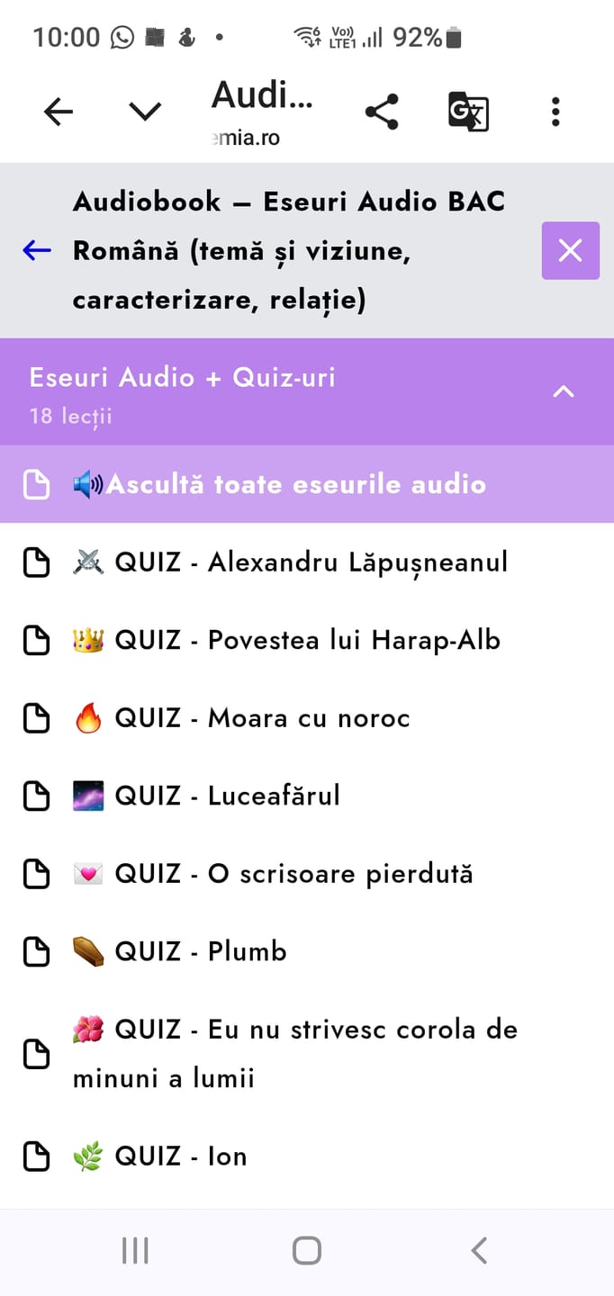 Customer photo review of Audiobook – Eseuri Audio BAC Română (temă și viziune, caracterizare, relație) + Quiz-uri