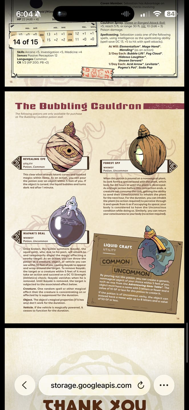 Customer photo review of Yanari Witches & Potions Supplement PDF