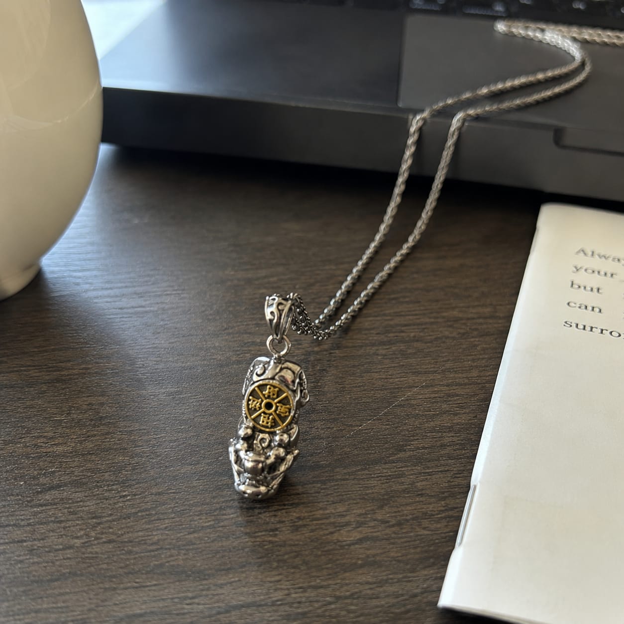 Customer photo review of FuAttract Fortune-Attracting Pixiu Amulet – Handcrafted Metal Protection Necklace
