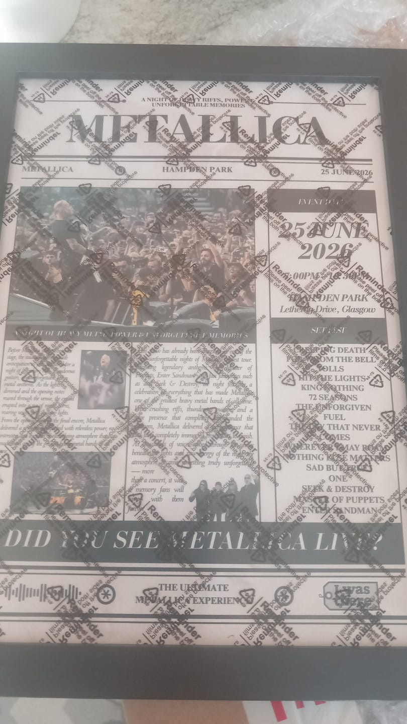Customer photo review of Metallica - Personalised Newspaper Style Concert Poster