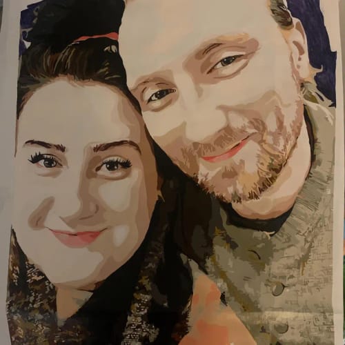 A reviewer's finished Custom Paint By Numbers portrait, showing a detailed painting of a couple.