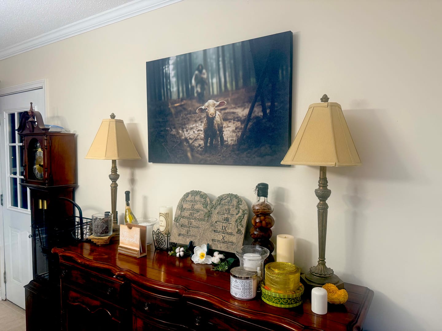 Customer photo review of Jesus Running After a Lost Lamb, Jesus and Lamb Picture, Wall Art Canvas
