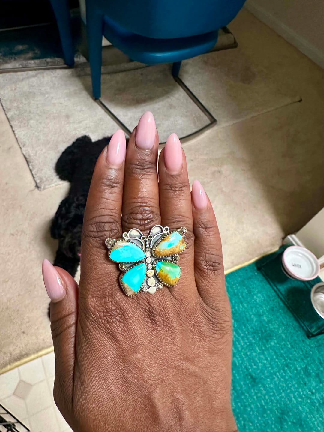Customer photo review of Handmade Sterling Silver Royston Ribbon Turquoise Butterfly Adjustable Ring "Signed Nizhoni"