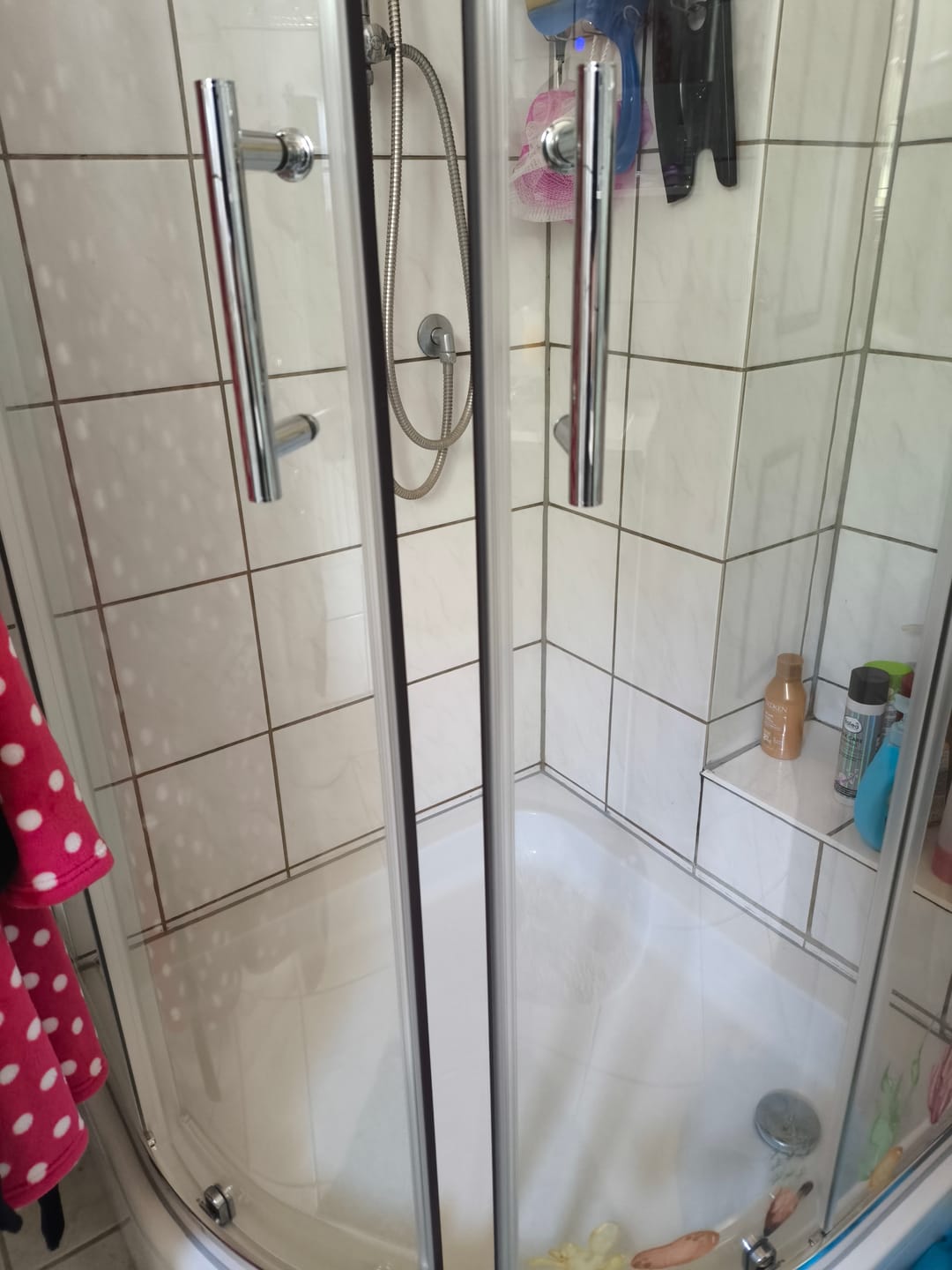 Customer photo review of SONNI Duschkabine Runddusche Schiebetür ESG Glastür 80/90/100cm Höhe 185cm /195cm Radius 55cm