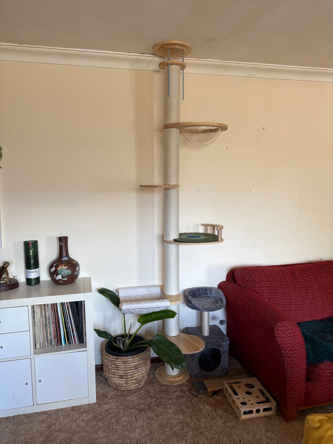 Customer photo review of Solid Wood Adjustable Ceiling-Mounted Cat Tower - Style B