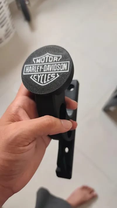 Customer photo review of Premium Wall Mount Helmet Holder - Heavy Duty Gear Organizer Stand with Dual Jacket Loops & Utility Key Hook (Matte Black & Red)