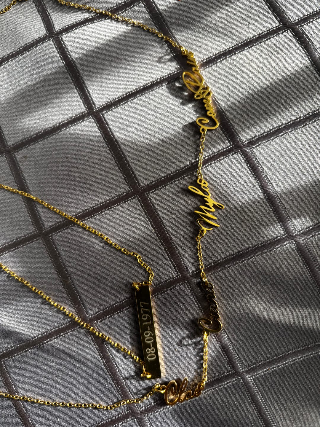 Customer photo review of Engraved Bar Necklace