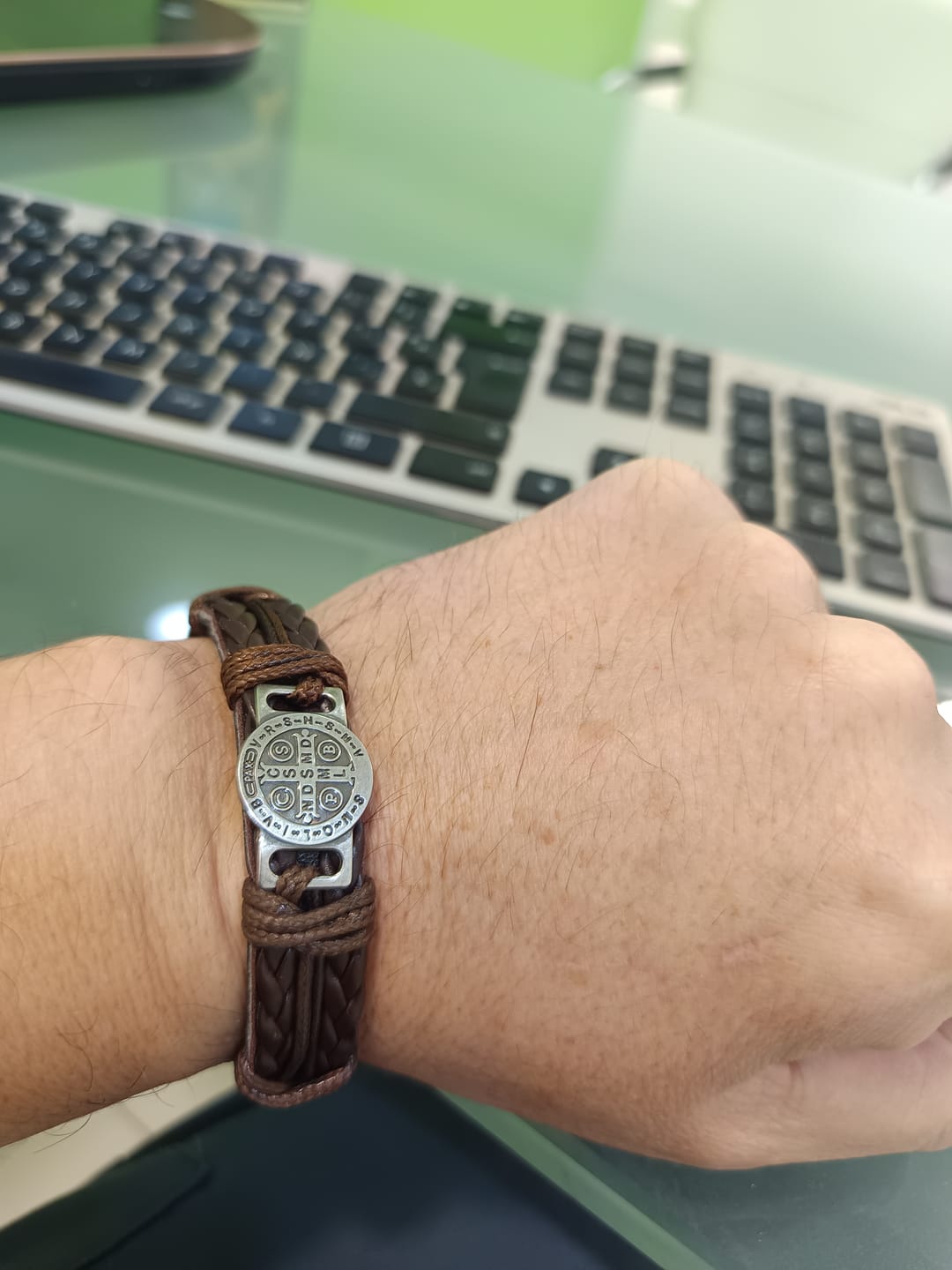 Customer photo review of FREE Today: Classic 2 Color St. Benedict Leather Bracelets: Symbol of Faith and Courage