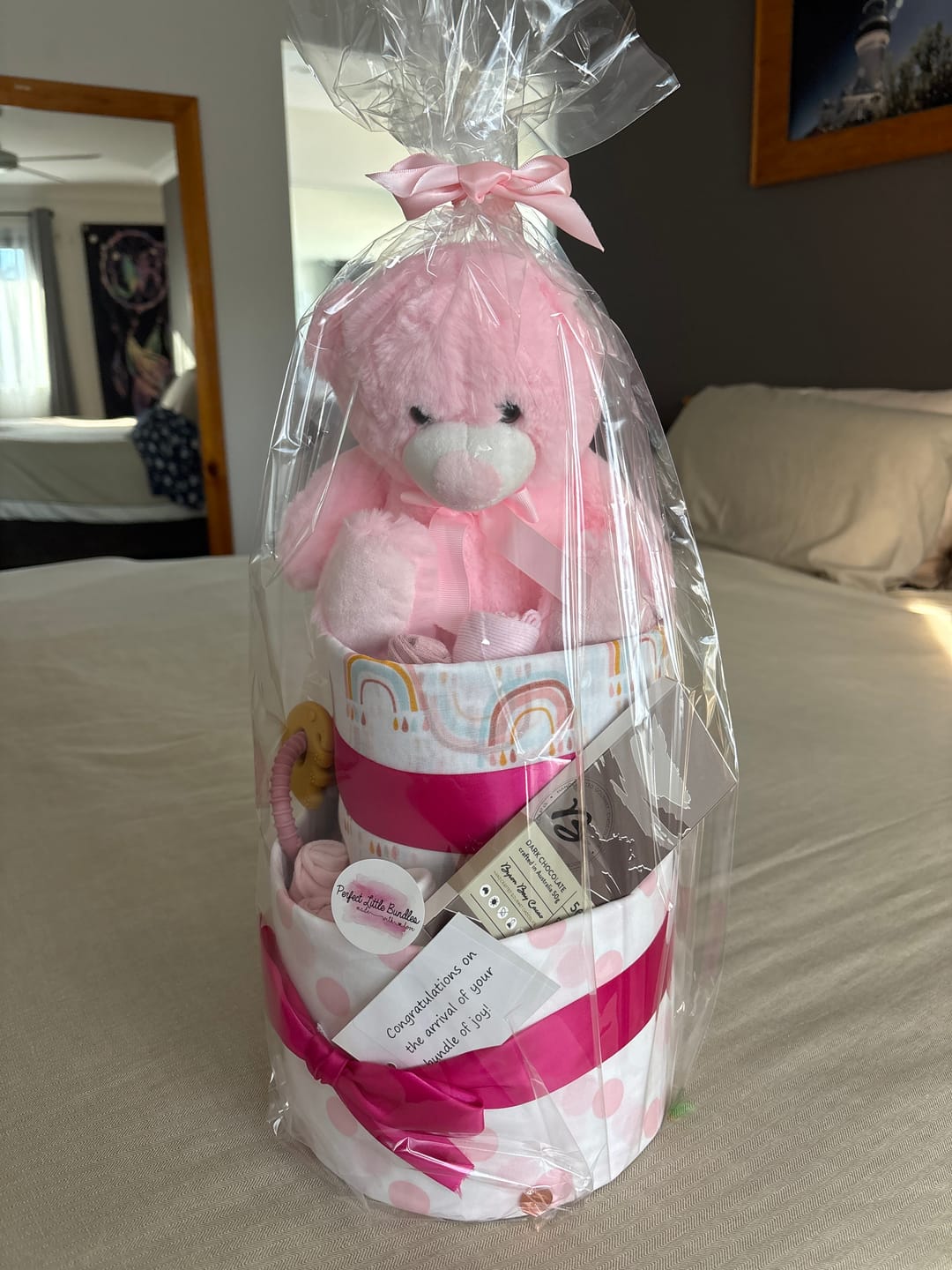 Customer photo review of It’s A Baby Girl Premium Nappy Cake
