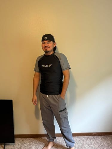 Customer photo review of Standard Gray Short Sleeve No-Gi Mens BJJ Rash Guard