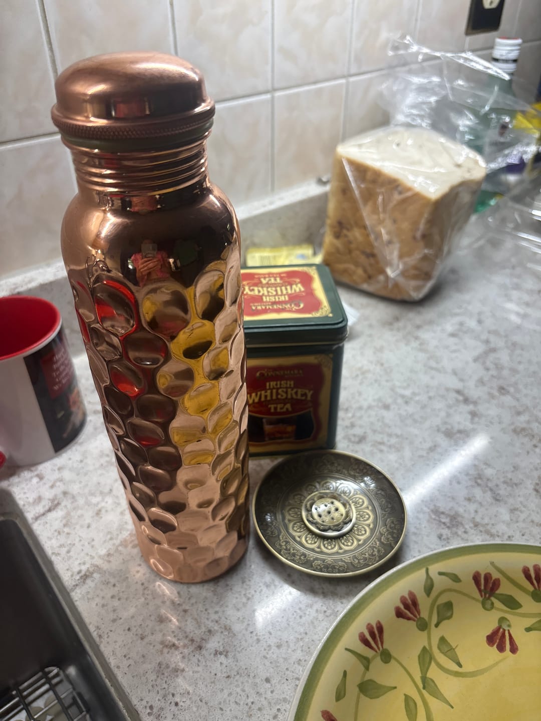 Customer photo review of Special Edition Diamond-Cut Honeycomb Copper Water Bottle | Textured Anti-Slip Grip