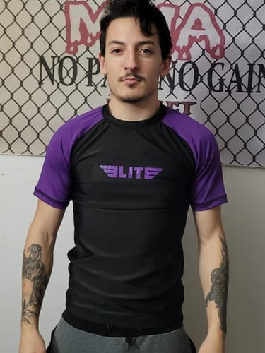 Customer photo review of Standard Purple Short Sleeve No-Gi Mens BJJ Rash Guard
