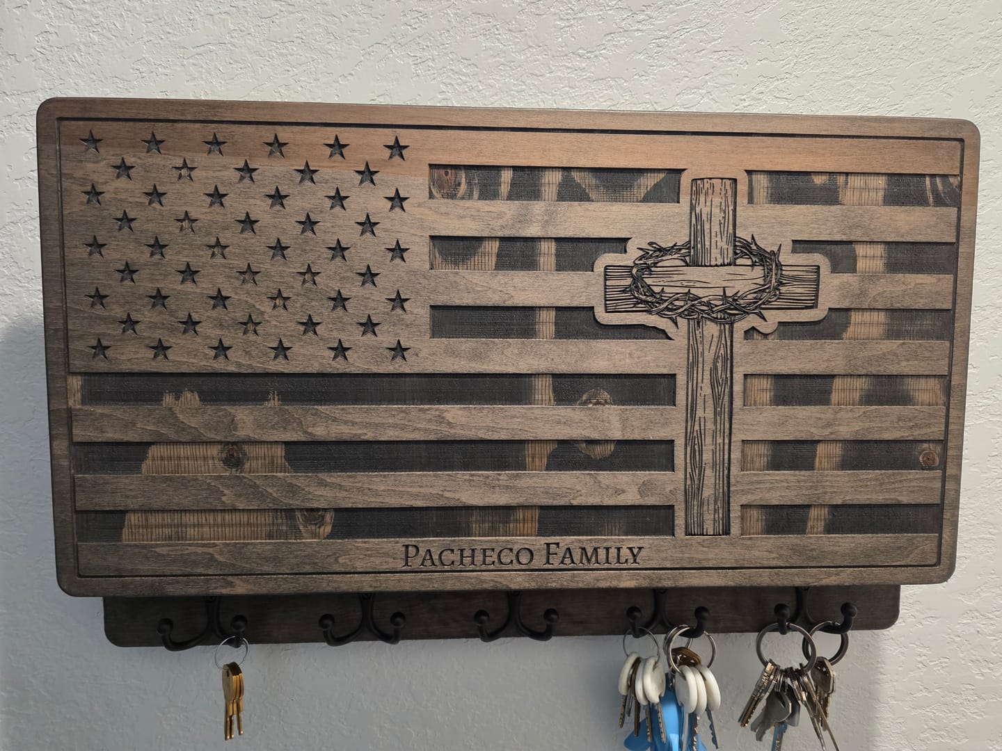 Customer photo review of PERSONALIZABLE FLAG WITH CROWN OF THORNS CROSS