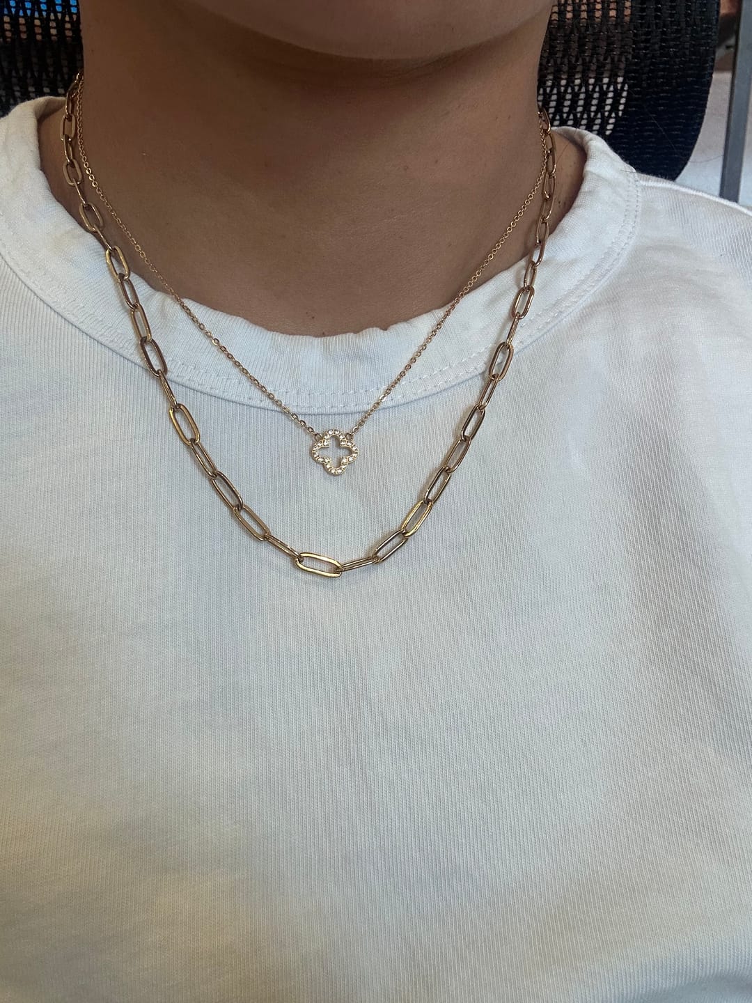 Customer photo review of Pavé Clover Pendant Necklace