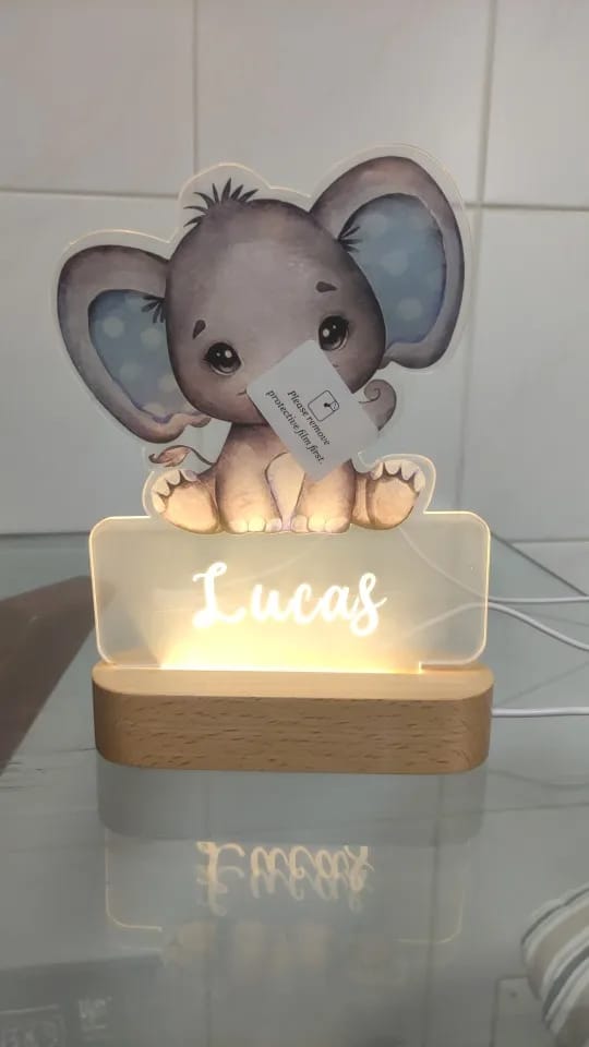 Customer photo review of Elephant with Blue Ears Personalized Name Light