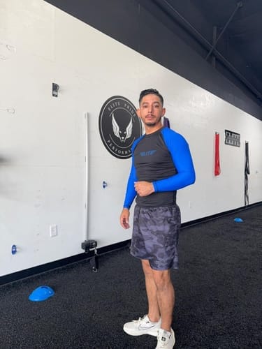 Customer photo review of Standard Blue Long Sleeve No-Gi Mens BJJ Rash Guard