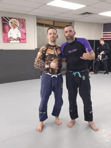 Customer photo review of Standard Purple Short Sleeve No-Gi Mens BJJ Rash Guard
