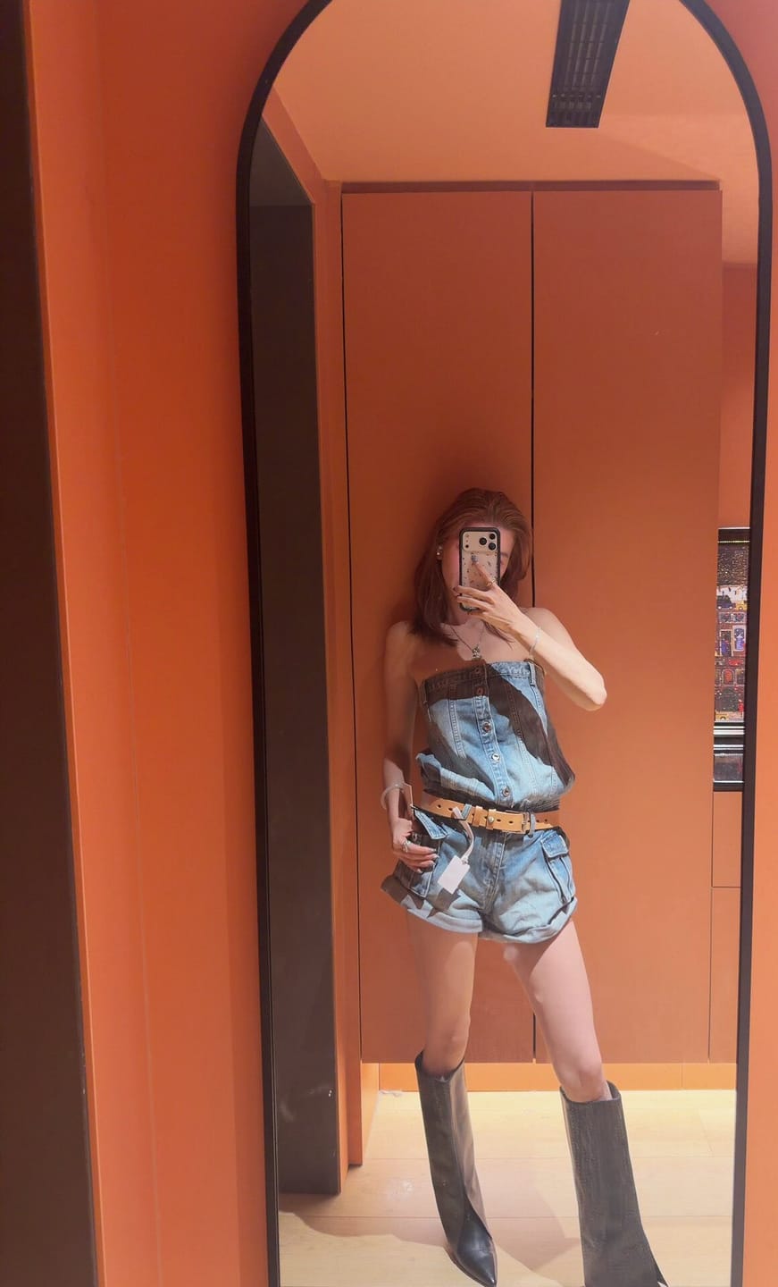 Customer photo review of WARDEN EDGE Strapless Denim Utility Romper