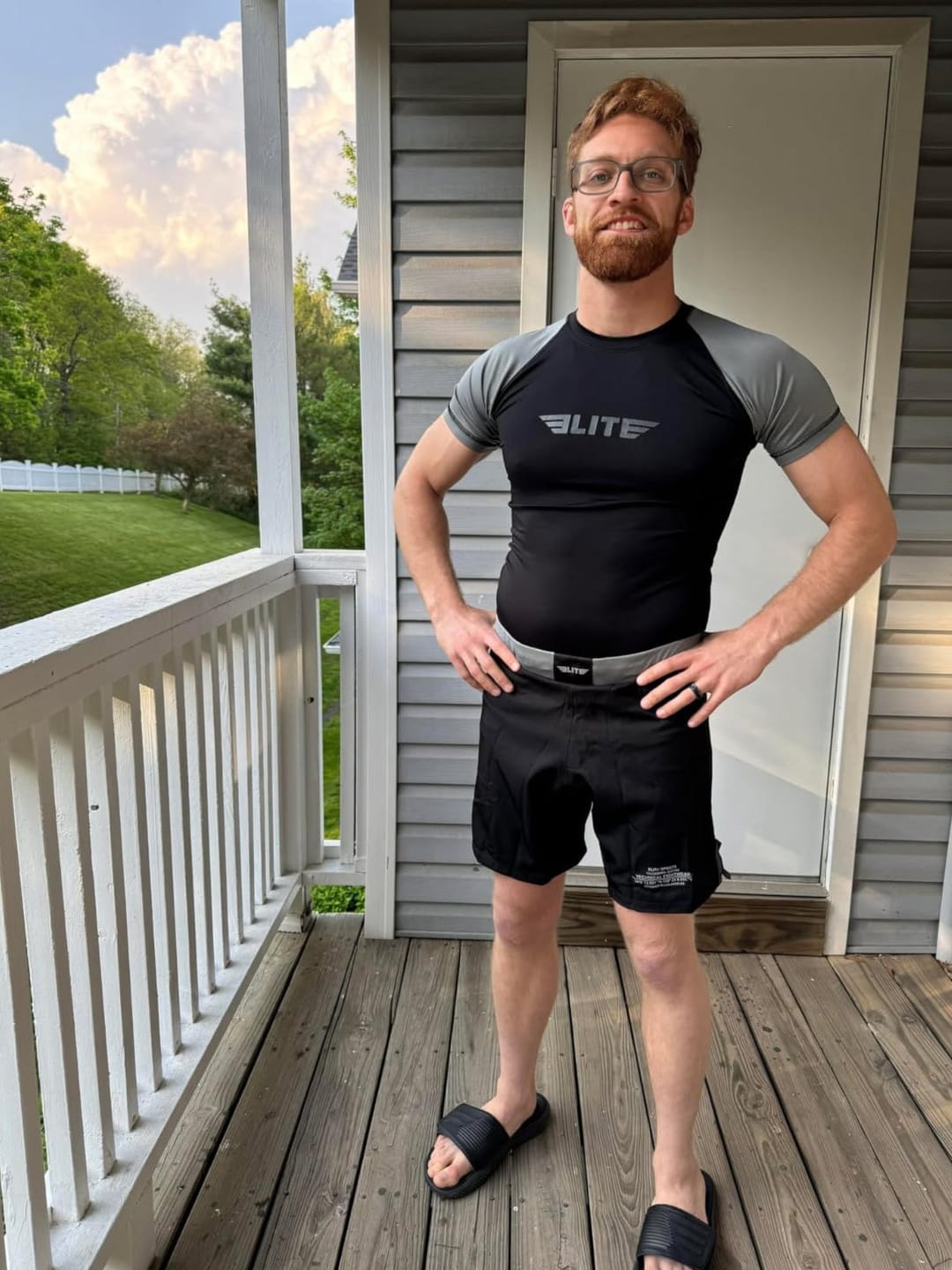 Customer photo review of Black Jack Gray No Gi Mens BJJ Shorts