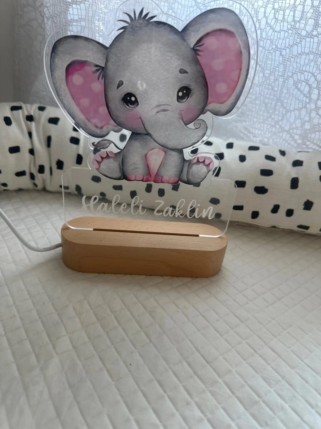 Customer photo review of Elephant with Pink Ears Personalized Name Light