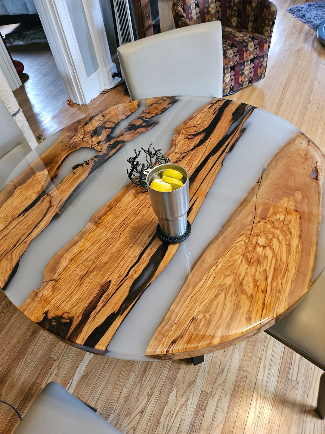 Customer photo review of (50% Deposit) Custom Order Link for Kimber – 43″ Round Epoxy Coffee Table
