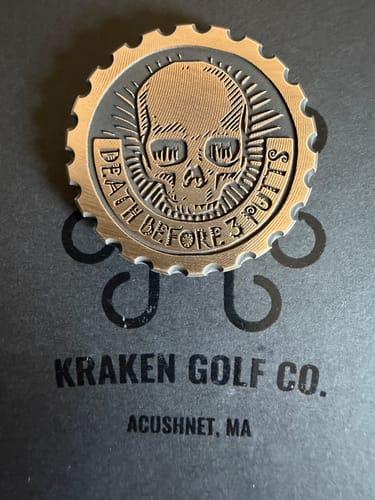 Customer photo review of Death Before 3 Putts - Brass EDC Marker