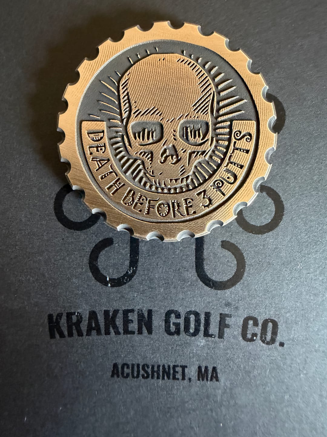 Customer photo review of Death Before 3 Putts - Brass EDC Marker