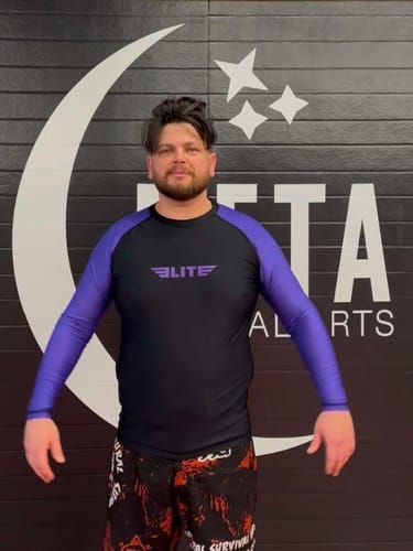 Customer photo review of Standard Purple Long Sleeve No-Gi Mens BJJ Rash Guard