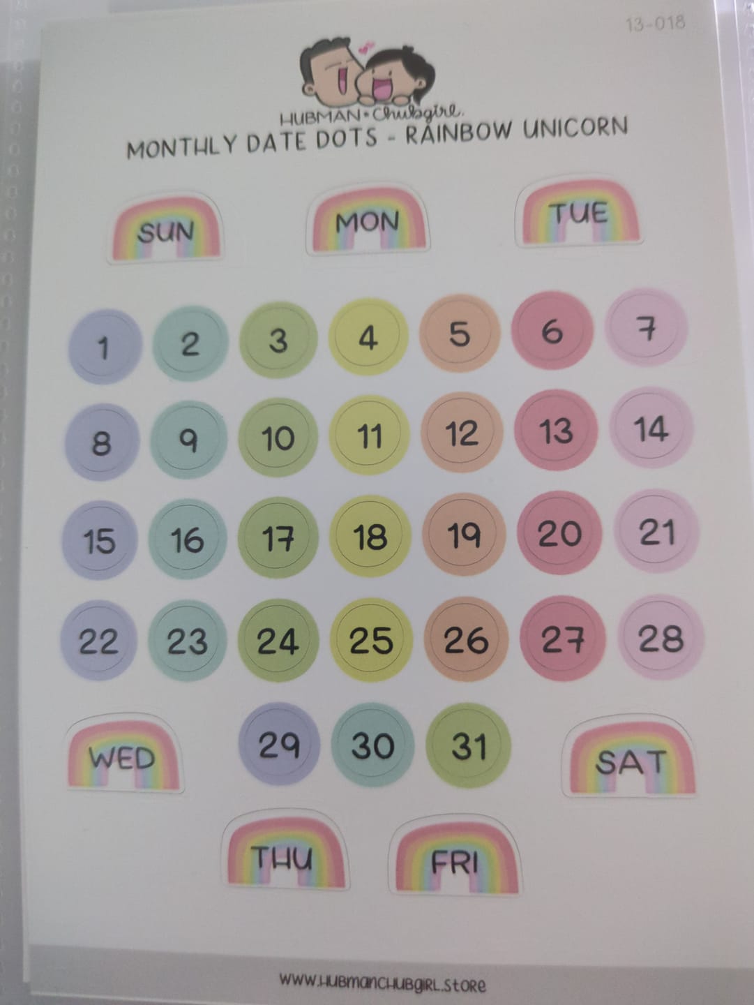 Customer photo review of Monthly Date Dots - Rainbow Unicorn Planner Stickers