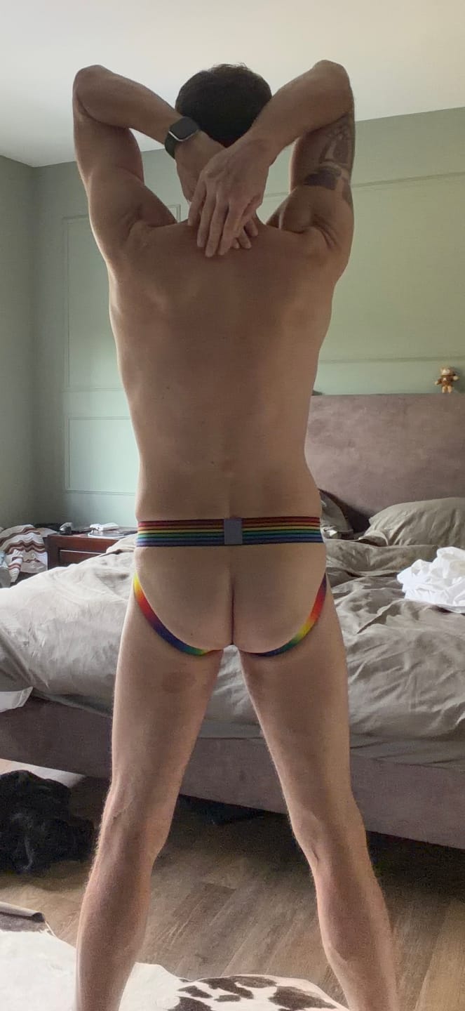 Customer photo review of Rainbow Pride Navy Jockstraps