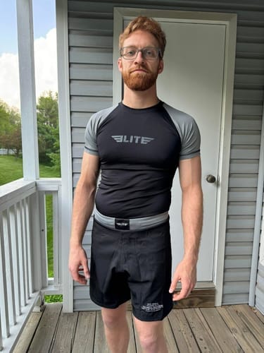Customer photo review of Standard Gray Short Sleeve No-Gi Mens BJJ Rash Guard