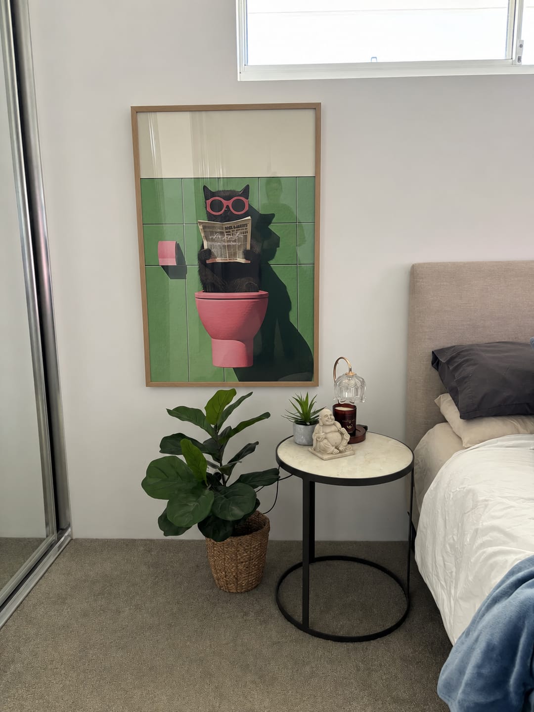 Customer photo review of Funny Bathroom Cat Wall Art Poster