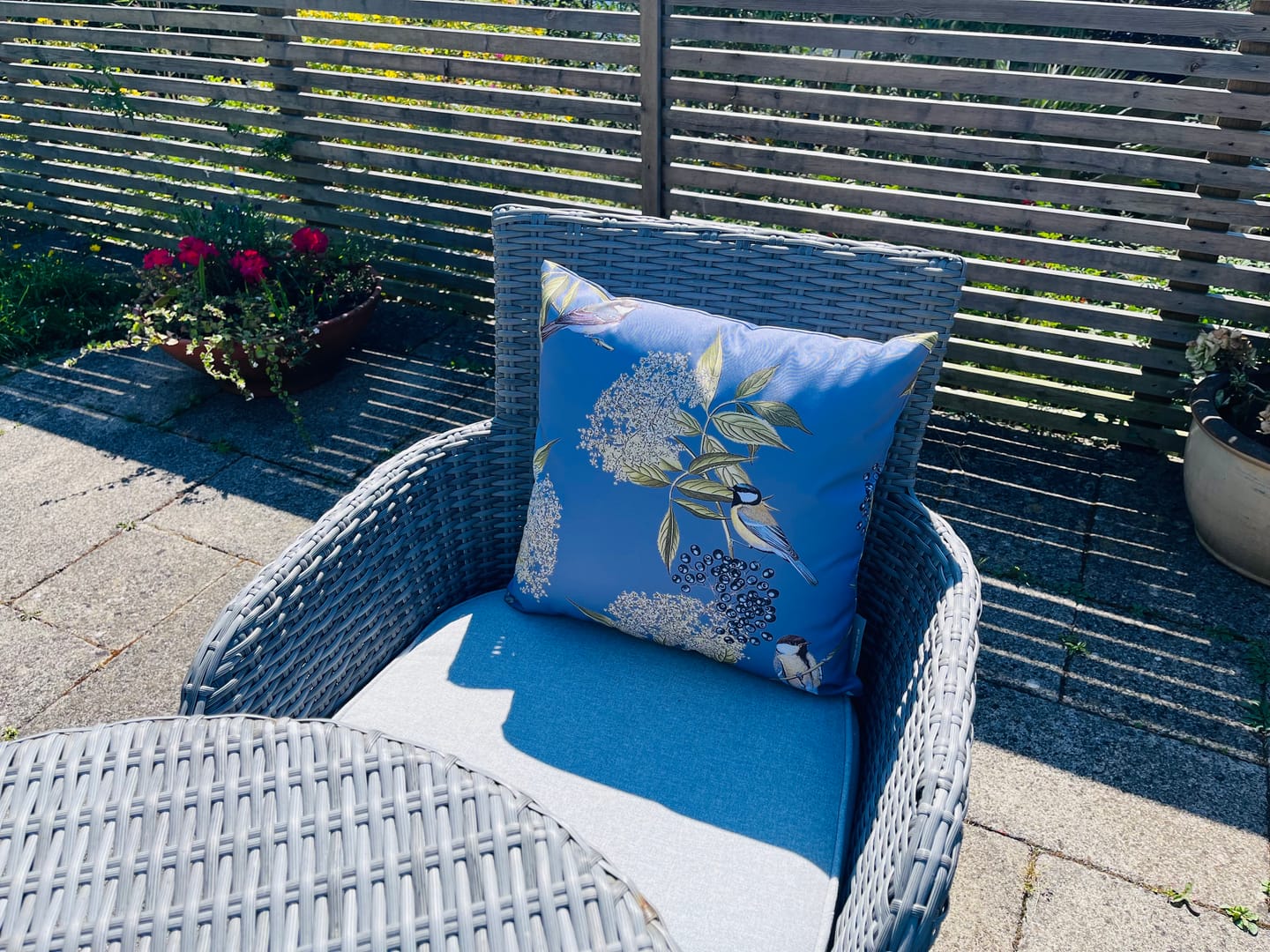Customer photo review of Outdoor Garden Waterproof Cushion - Bird on Elderflower