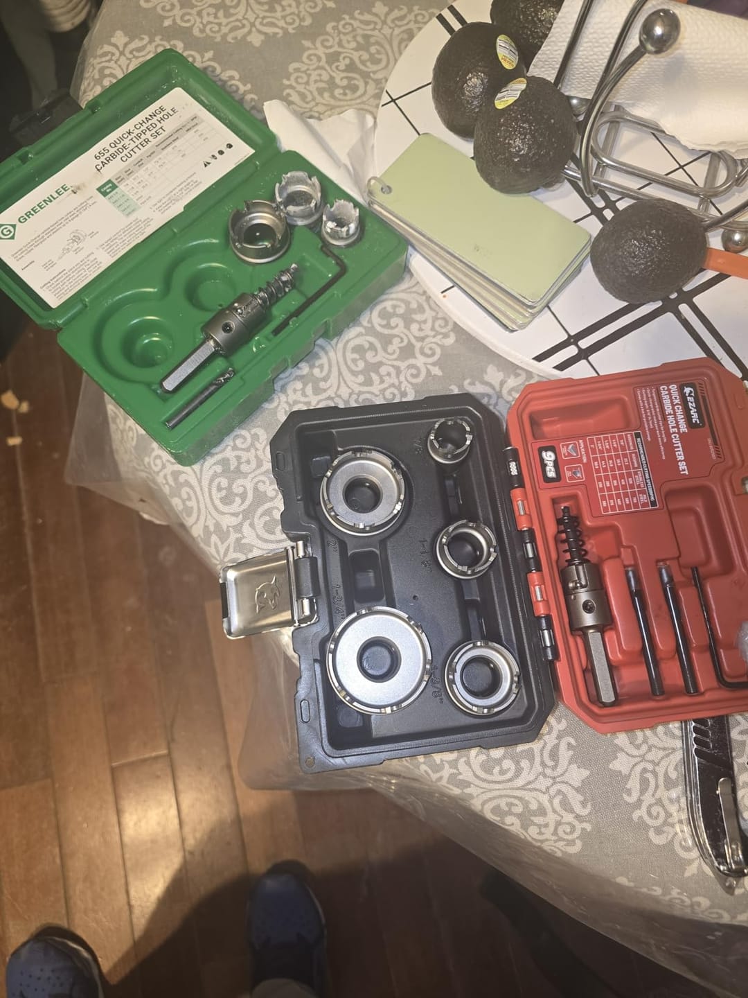 Customer photo review of 9-Piece Quick Change Carbide Hole Saw Kit, 7/8" to 2" Hole Cutters for Stainless Steel and Sheet Metal, with Pilot Drills, Hex Key and Spring