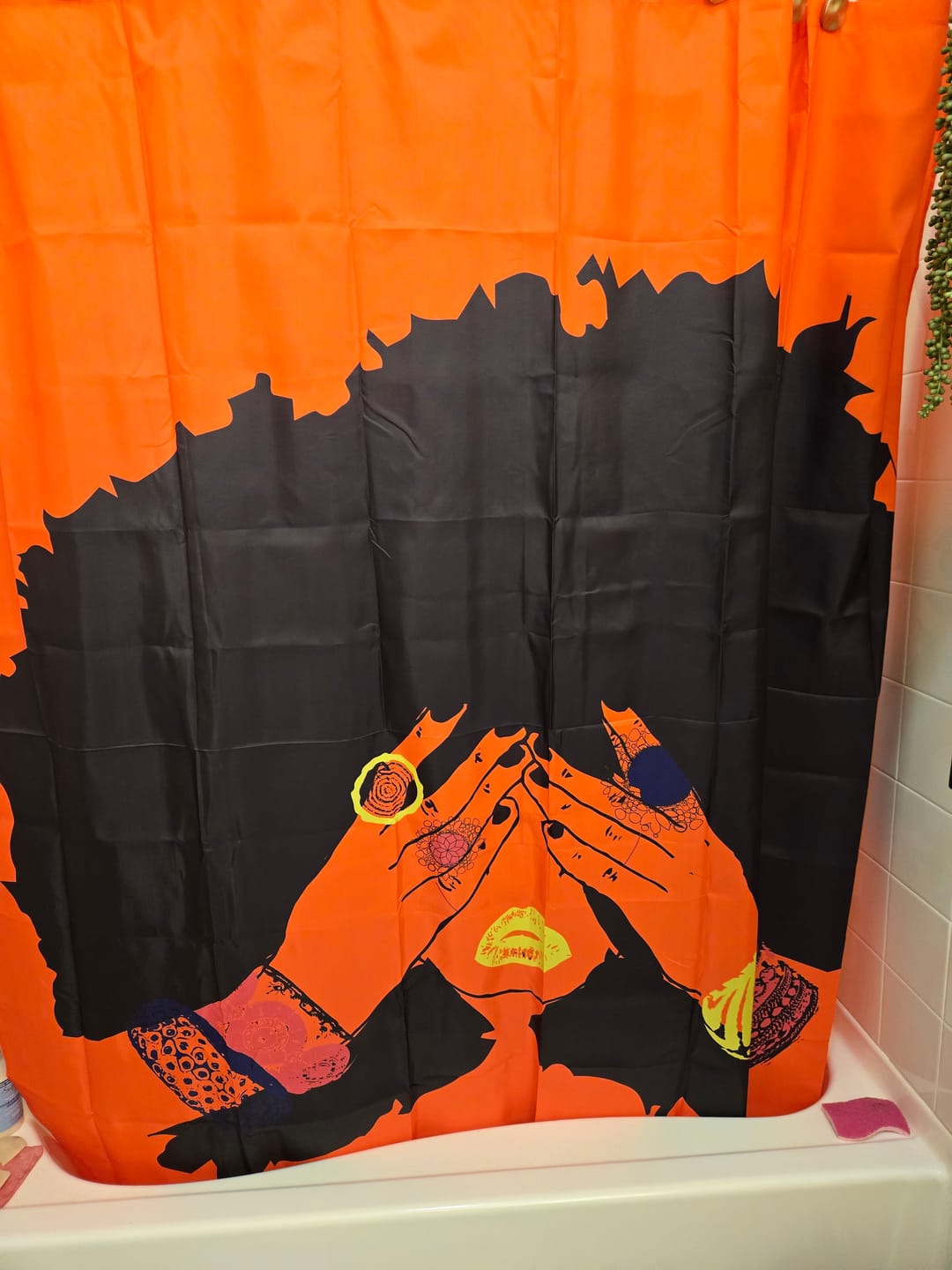 Customer photo review of Shanell Orange Shower Curtain
