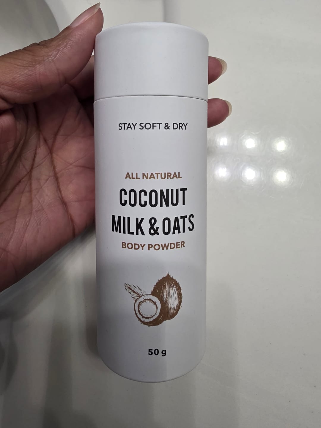Customer photo review of Talc-Free Coconut Milk & Oats Body Powder