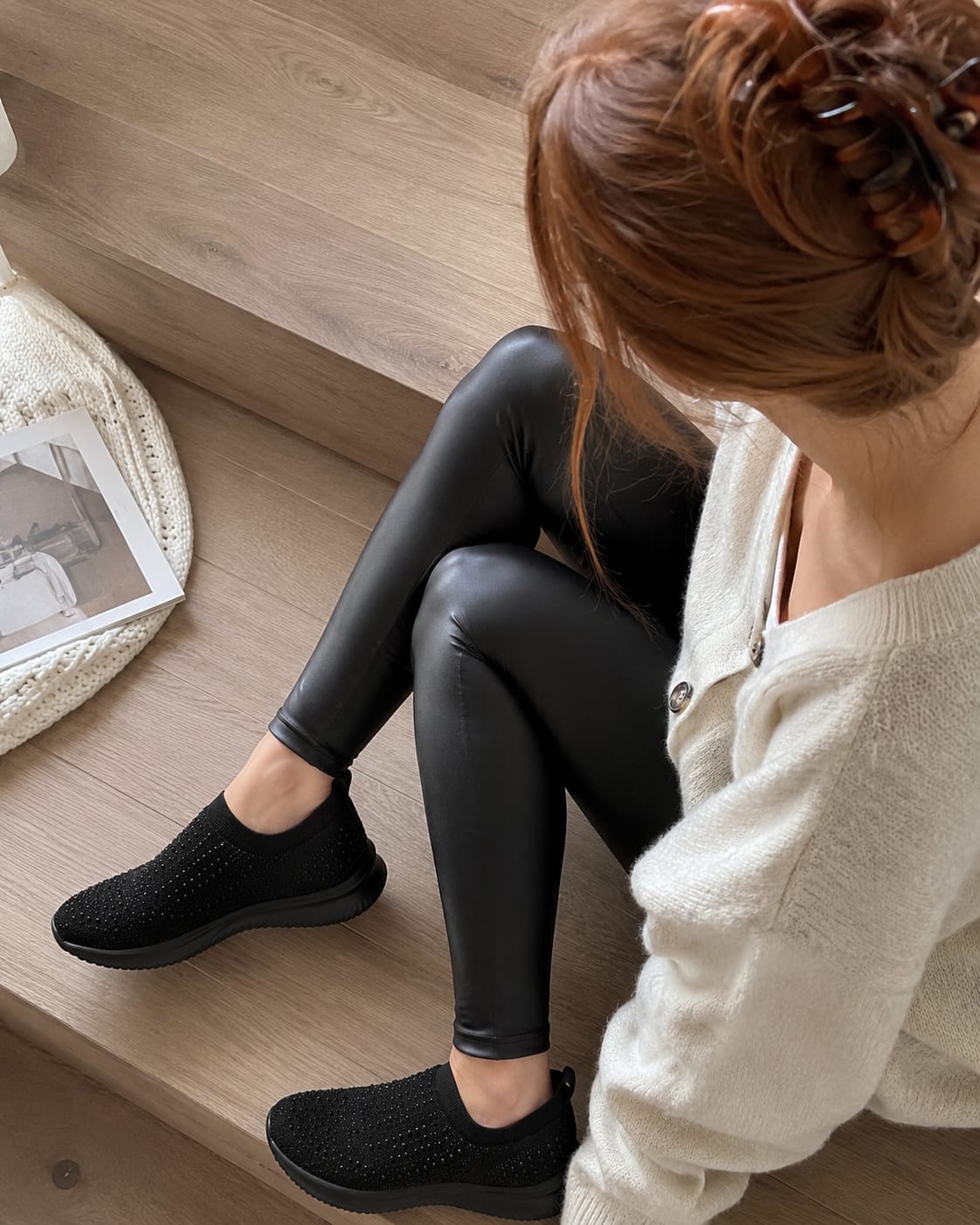Customer photo review of Lucky Step Rhinestone Sock Sneakers