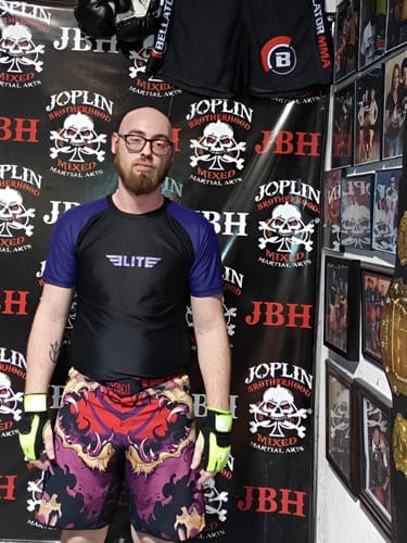 Customer photo review of Standard Purple Short Sleeve No-Gi Mens BJJ Rash Guard