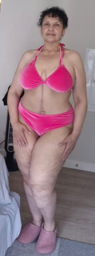 Customer photo review of Tickle Me Pink Velvet French Cut Bikini Bottom