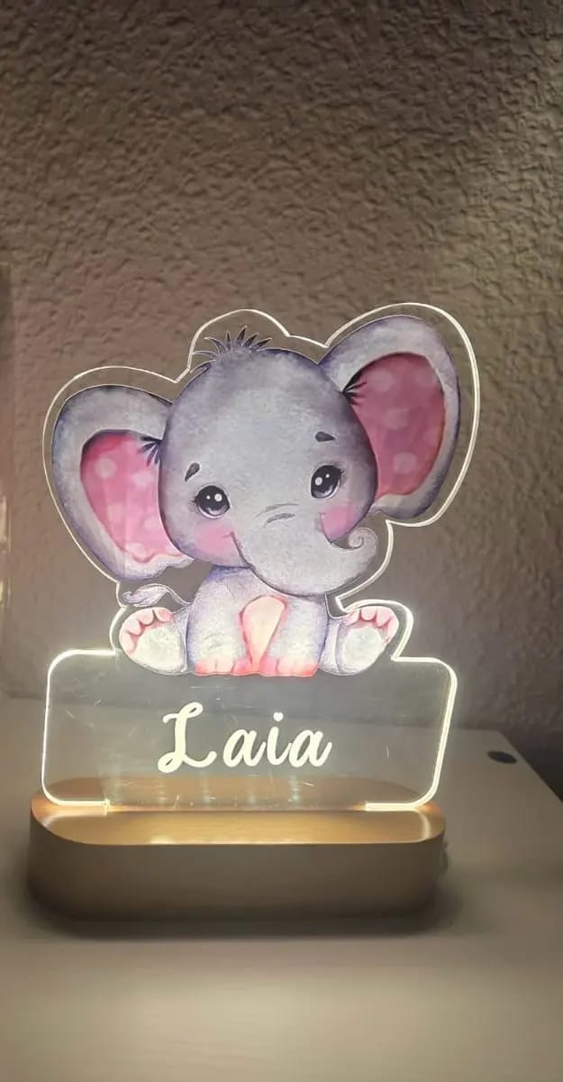 Customer photo review of Elephant with Pink Ears Personalized Name Light