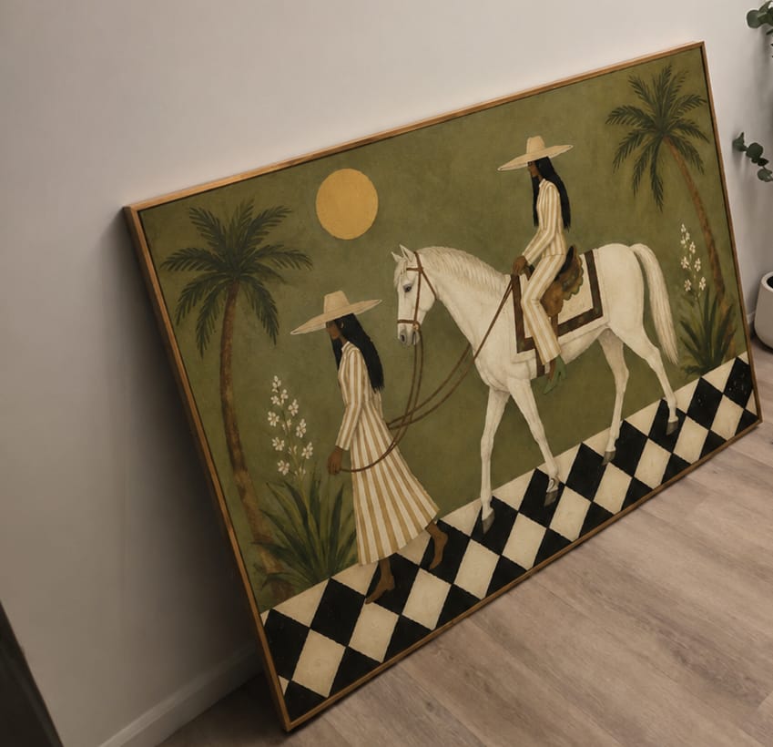 Customer photo review of Olive Courtyard White Horse Painting