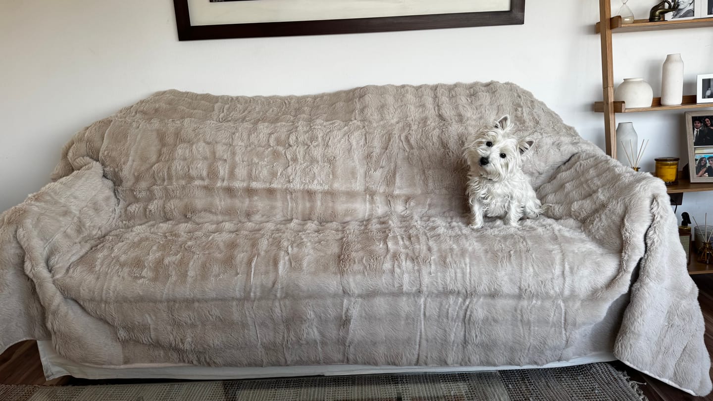 Customer photo review of Cubre Sofá Piel de Conejo — Lujo suave que protege tu sofá