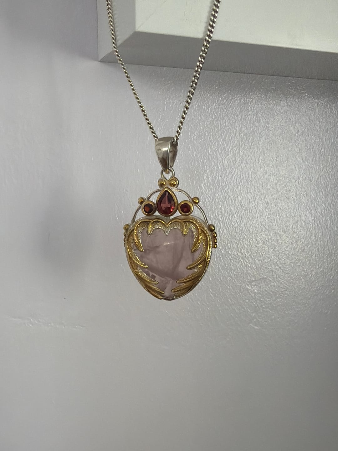 Customer photo review of Rose Quartz Angel Heart Pendant