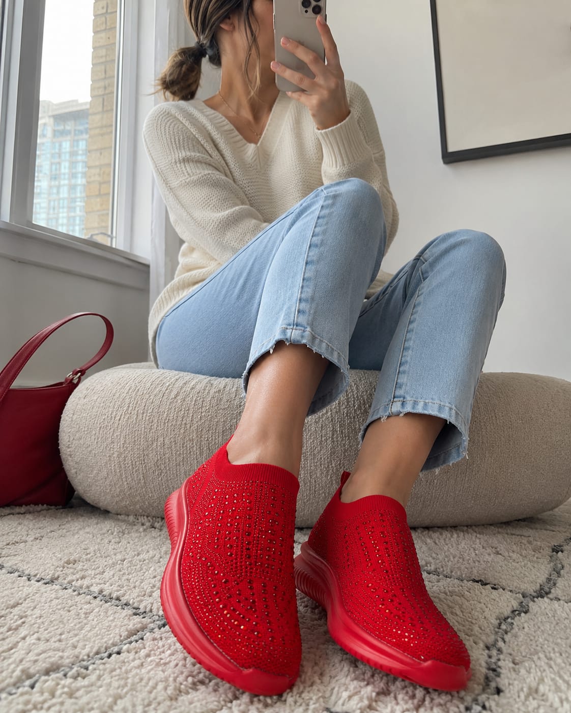 Customer photo review of Lucky Step Rhinestone Sock Sneakers