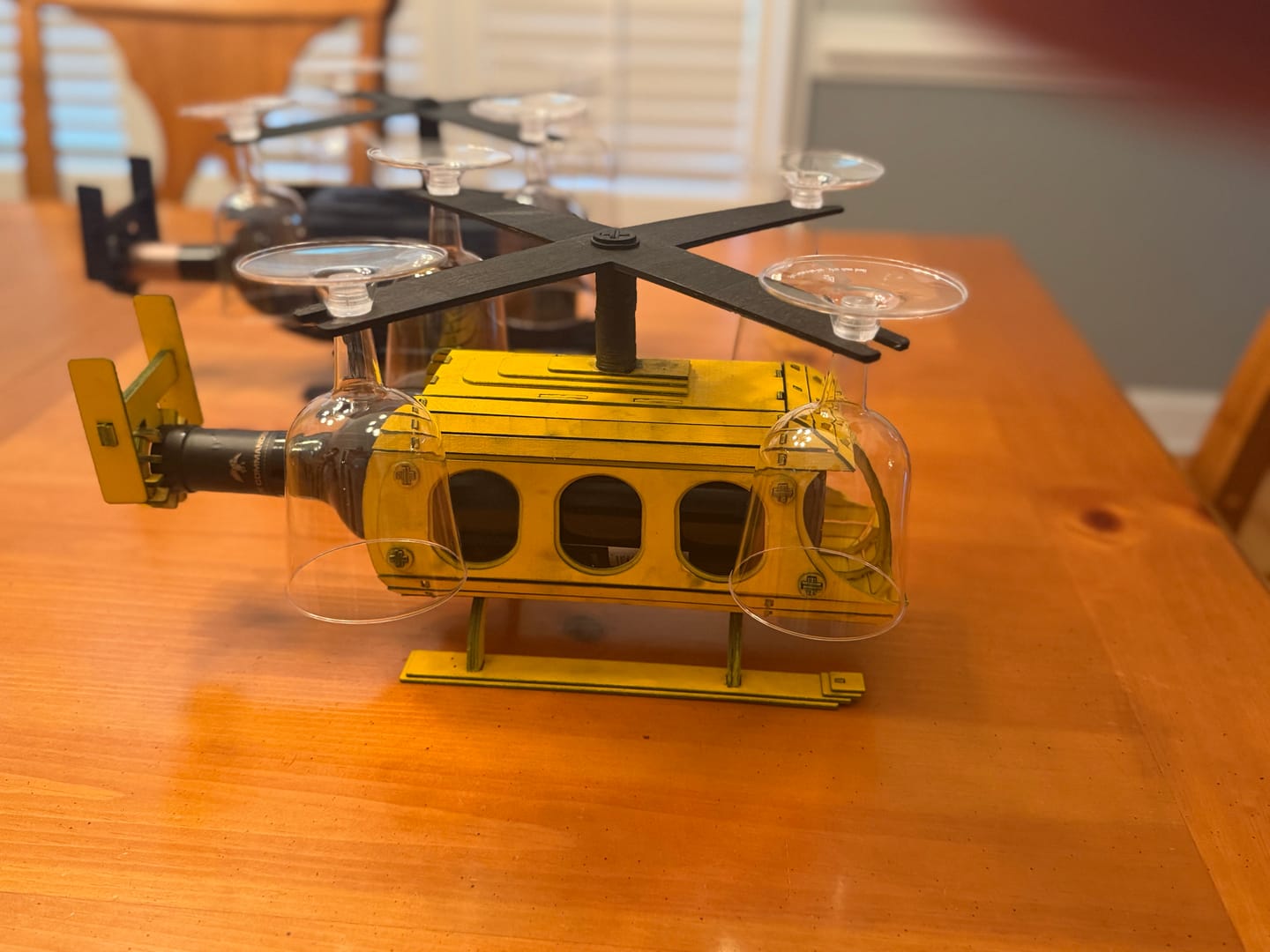 Customer photo review of Wooden Helicopter Wine Bottle Holder SVG Laser Cut File