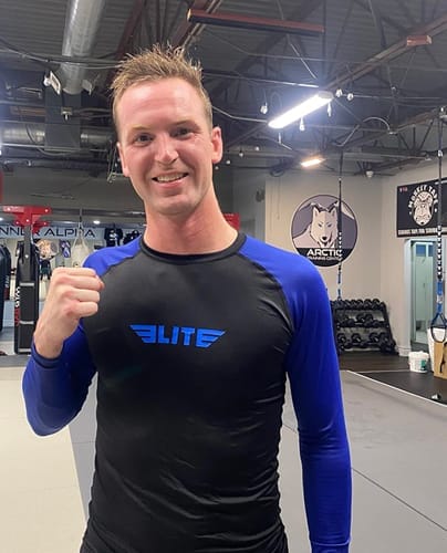 Customer photo review of Standard Blue Long Sleeve No-Gi Mens BJJ Rash Guard