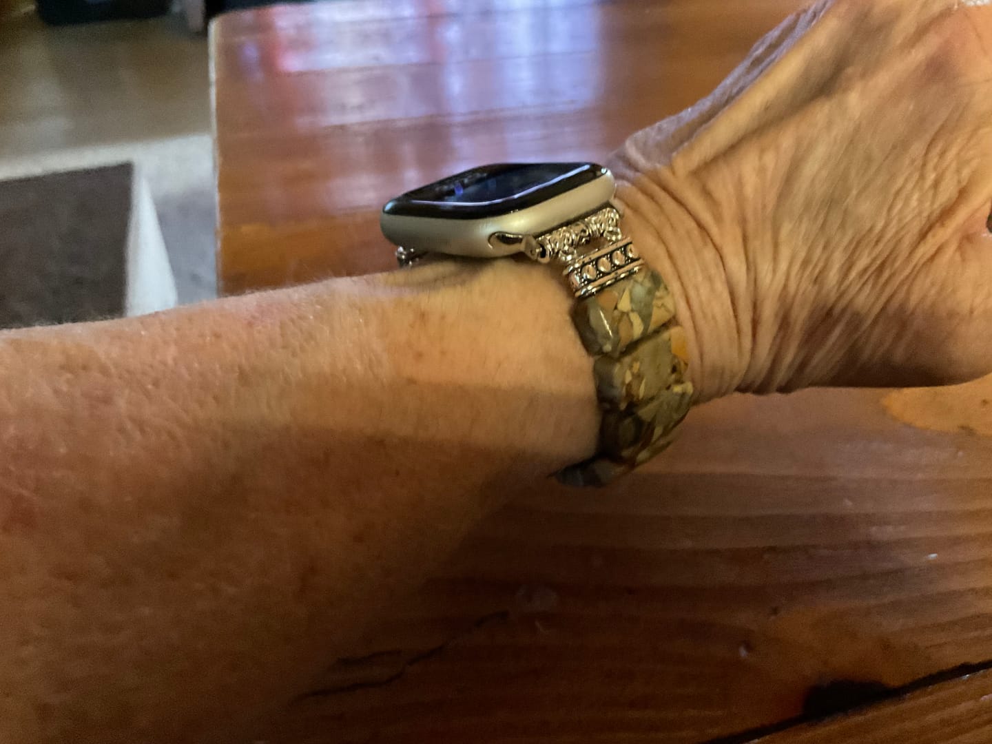 Customer photo review of Earth Tibetan Jasper Stretch Apple Watch Strap