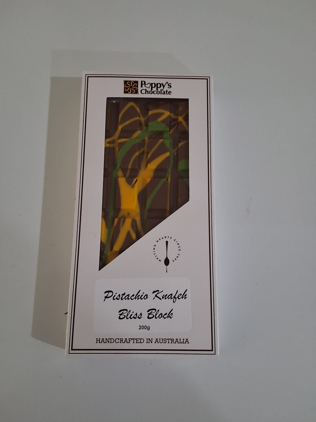 Customer photo review of Pistachio Knafeh Bliss Block - Viral Dubai Chocolate Bar 200g
