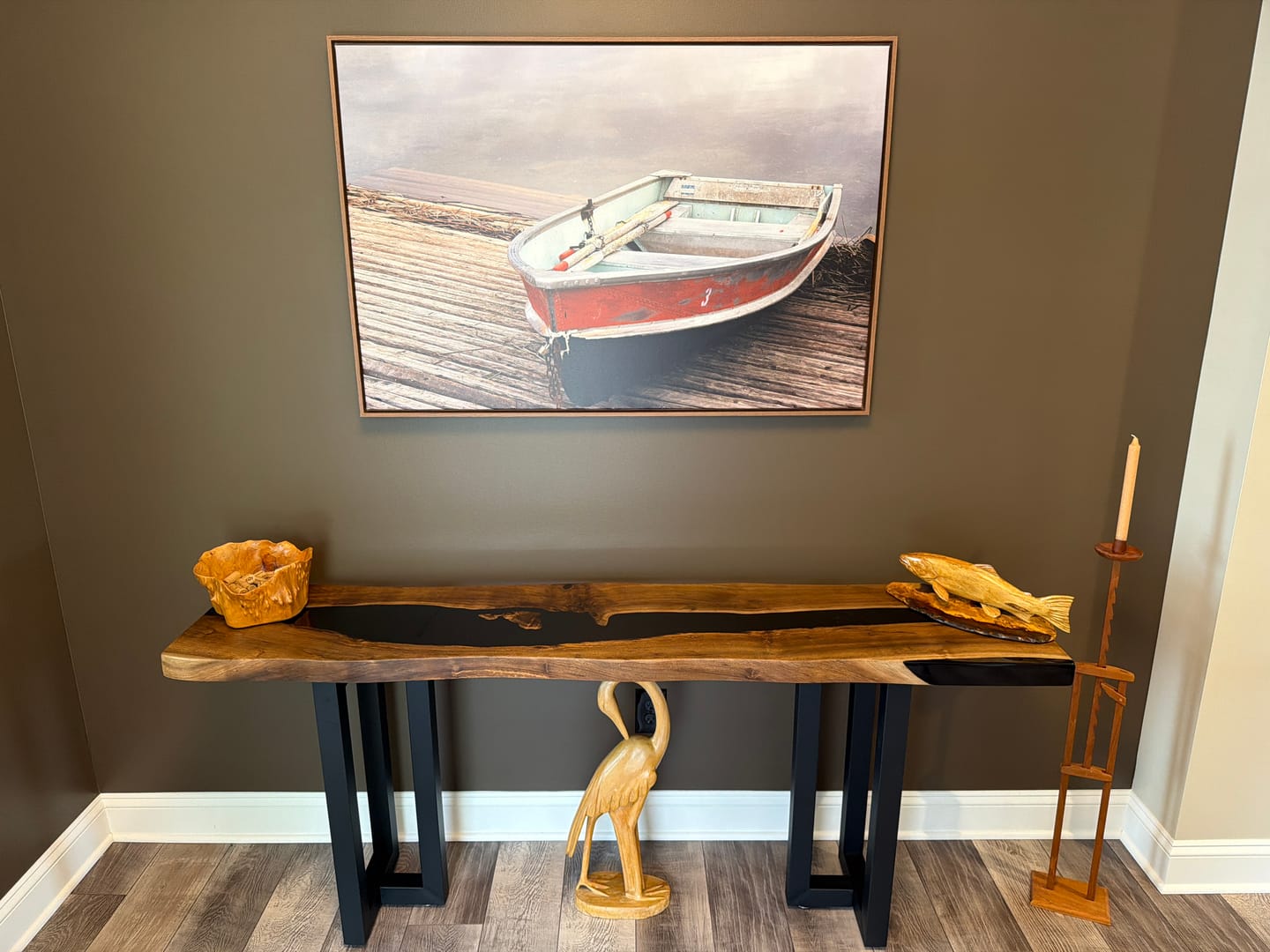 Customer photo review of Custom Black Walnut Epoxy Console Table for Entryway & Hallway - P56